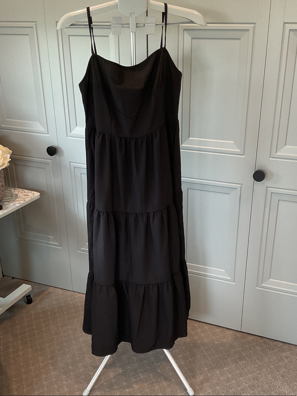 Black Spaghetti Strap Tiered Maxi Dress